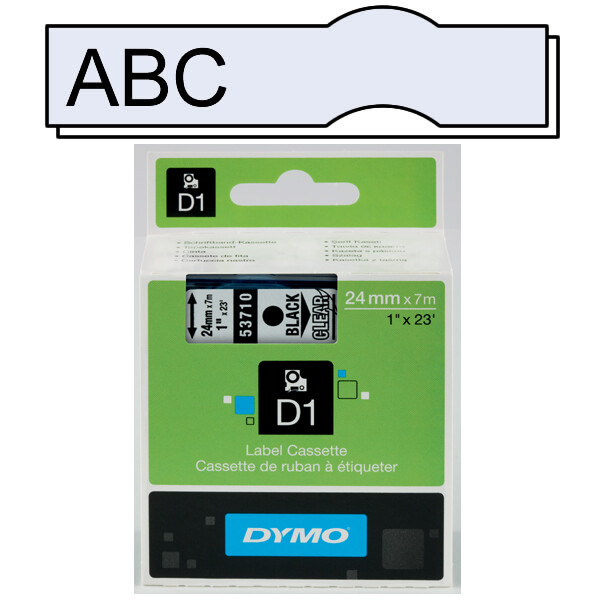 Schriftbandkassette Dymo 53710 - 24 mm x 7 m D1-Band schwarz auf transparent selbstklebend Polyester Endlos