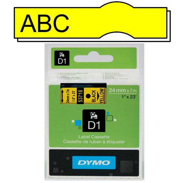 Schriftbandkassette Dymo 53718 - 24 mm x 7 m D1-Band schwarz auf gelb selbstklebend Polyester Endlos