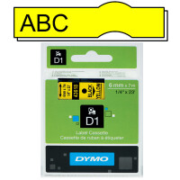 Schriftbandkassette Dymo 43618 - 6 mm x 7 m D1-Band schwarz auf gelb selbstklebend Polyester Endlos