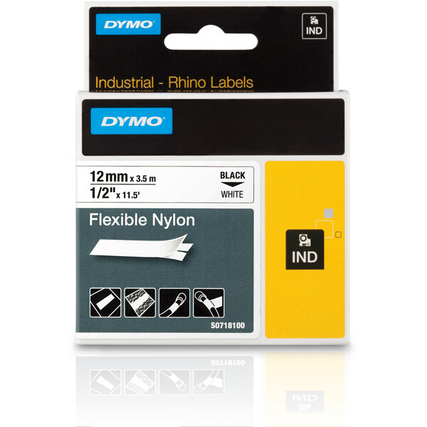 Schriftbandkassette Dymo 18488 - 12 mm x 3,5 m Rhino ID1-Band schwarz auf weiß selbstklebend Nylon Endlos