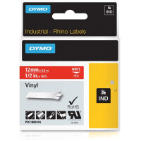 Schriftbandkassette Dymo 1805416 - 12 mm x 5,5 m Rhino IND-Band weiß auf rot selbstklebend Vinyl Endlos
