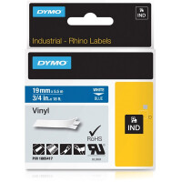 Schriftbandkassette Dymo 1805417 - 19 mm x 5,5 m Rhino IND-Band weiß auf blau selbstklebend Vinyl Endlos