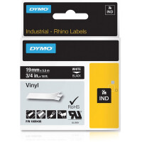 Schriftbandkassette Dymo 1805436 - 19 mm x 5,5 m Rhino IND-Band weiß auf schwarz selbstklebend Vinyl Endlos