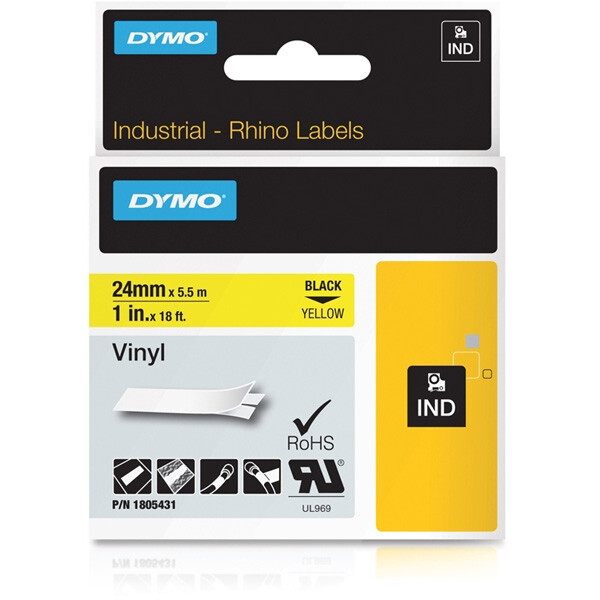 Schriftbandkassette Dymo 1805431 - 24 mm x 5,5 m Rhino ID1-Band schwarz auf gelb selbstklebend Vinyl Endlos
