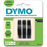 Prägeband Dymo 3D S0847730 - 9 mm x 3 m schwarz für Junior, Omega, 1540, 1575 selbstklebend Kunststoff Pckg/3