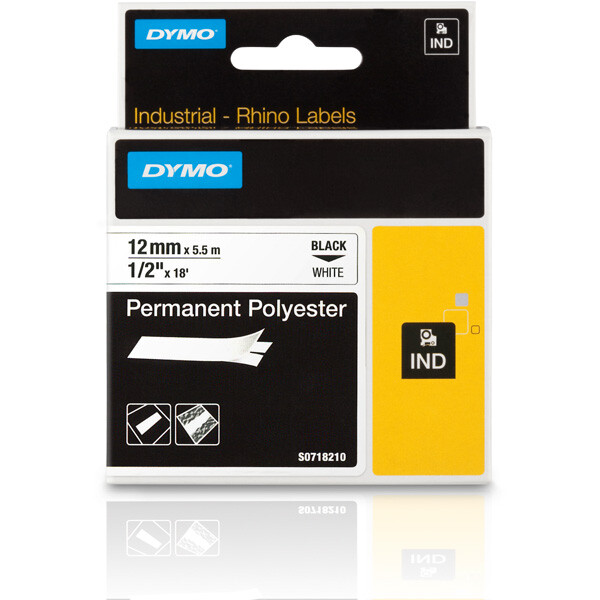 Schriftbandkassette Dymo 18483 - 12 mm x 5,5 m Rhino ID1-Band schwarz auf weiß selbstklebend Polyester Endlos