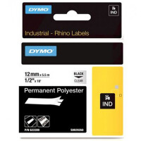 Schriftbandkassette Dymo 622289 - 12 mm x 5,5 m Rhino ID1-Band schwarz auf transparent selbstklebend Polyester Endlos