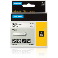 Schriftbandkassette Dymo 18444 - 12 mm x 5,5 m Rhino ID1-Band schwarz auf weiß selbstklebend Vinyl Endlos