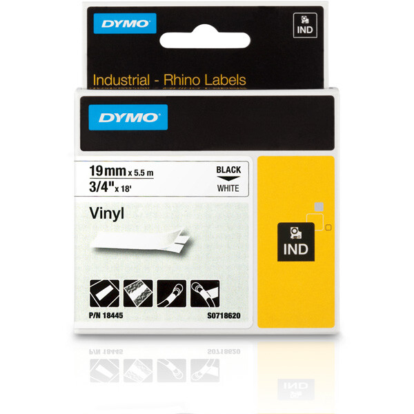Schriftbandkassette Dymo 18445 - 19 mm x 5,5 m Rhino ID1-Band schwarz auf weiß selbstklebend Vinyl Endlos