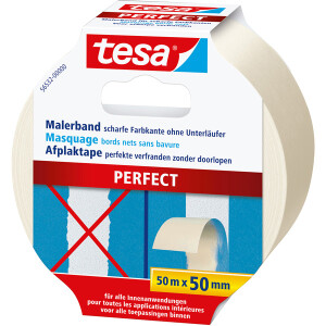 Abdeckband tesa Malerkrepp Perfect 56532 - 50 mm x 50 m beige Kreppband für Privat/Endverbraucher-Anwendungen