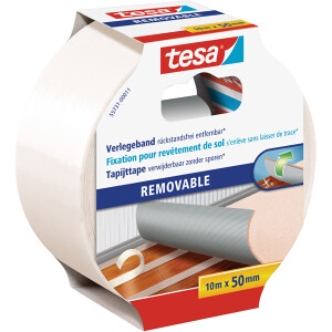 Verlegedoppelband tesa rückstandsfrei 55731 - 50 mm x 10 m transparent Bodenbelagband für Privat/Endverbraucher-Anwendungen