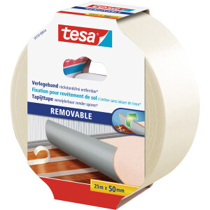 Verlegedoppelband tesa rückstandsfrei 55735 - 50 mm x 25 m transparent Bodenbelagband für Privat/Endverbraucher-Anwendungen