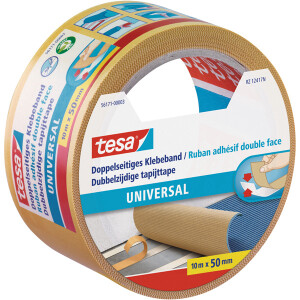 Verlegedoppelband tesa Universal 56171 - 50 mm x 10 m farblos Befestigungsklebeband für Privat/Endverbraucher-Anwendungen