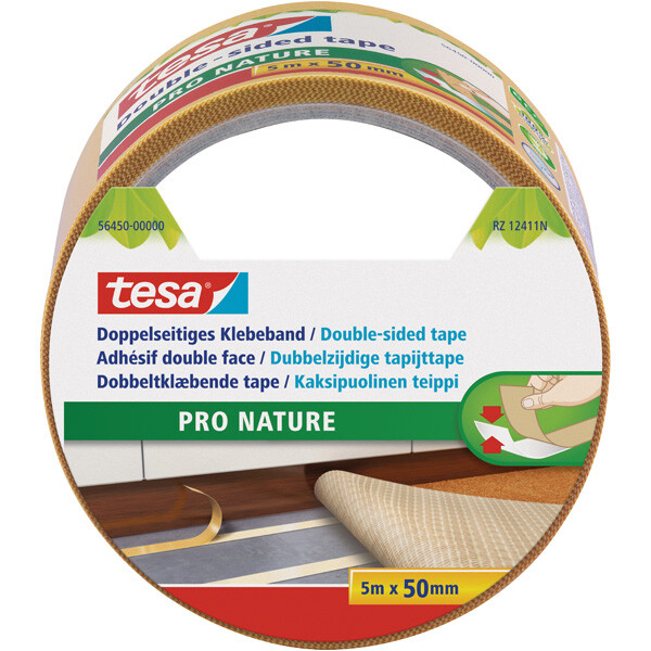 Verlegedoppelband tesa Pro Nature 56450 - 50 mm x 5 m transparent Bodenbelagband für Privat/Endverbraucher-Anwendungen