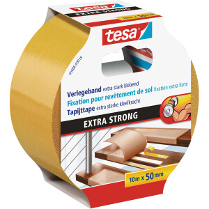 Verlegedoppelband tesa Extra Strong 5686 - 50 mm x 10 m weiß Bodenbelagband für Privat/Endverbraucher-Anwendungen