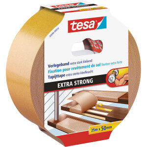 Verlegedoppelband tesa Extra Strong 5696 - 50 mm x 25 m weiß Bodenbelagband für Privat/Endverbraucher-Anwendungen