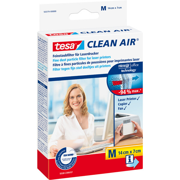 Druckerfeinstaubfilter tesa Clean Air 50379 - M 14 x 7 cm weiß für Laserdrucker, Fax- und Kopiergeräte Klettsystem Vlies