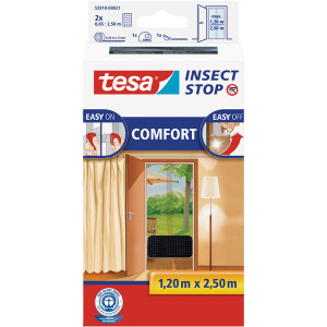 Fliegengitter Tür tesa Insect Stop Comfort XL 55910 - 65 x 250 cm anthrazit Easy-on-Systems inkl. Andrück- und Schneidehilfe