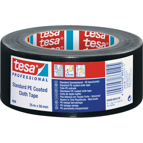 Gewebeklebeband tesa tesaband 4688 - 50 mm x 25 m schwarz PE-Extrudierband für Industrie/Gewerbe-Anwendungen