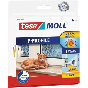 Gummidichtung tesa tesamoll P-Profil 5390 - 6 m x 9 mm x 5,5 mm weiß selbstklebend für 2-5 mm Spalten