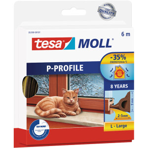 Gummidichtung tesa tesamoll P-Profil 5390 - 6 m x 9 mm x 5,5 mm braun selbstklebend für 2-5 mm Spalten