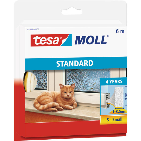Schaumstoffdichtung tesa tesamoll Standard 5559 - 6 m x 9 mm x 4 mm weiß selbstklebend für 1-3,5 mm Spalten I-Profil