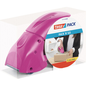 Packband Handabroller tesa tesapack Pack and Go 51113 - bis 50 mm pink inkl. 1 Rolle Set