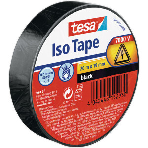 Isolierband tesa 56190 - 19 mm x 20 m schwarz PVC-Band...