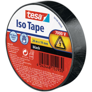 Isolierband tesa 56190 - 19 mm x 20 m schwarz PVC-Band für Privat/Endverbraucher-Anwendungen