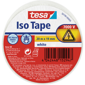 Isolierband tesa 56190 - 19 mm x 20 m weiß PVC-Band...