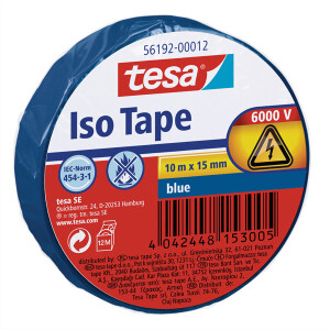 Isolierband tesa 56192 - 15 mm x 10 m blau PVC-Band für Privat/Endverbraucher-Anwendungen