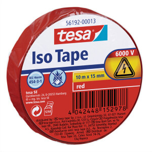 Isolierband tesa 56192 - 15 mm x 10 m rot PVC-Band für Privat/Endverbraucher-Anwendungen