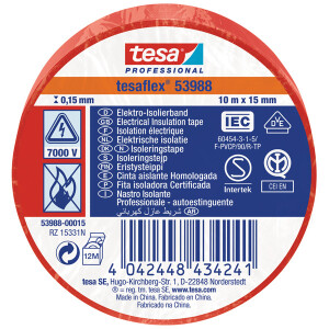 Isolierband tesa tesaflex 53988 - 15 mm x 10 m rot PVC-Band für Privat/Endverbraucher-Anwendungen