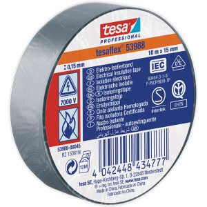 Isolierband tesa tesaflex 53988 - 15 mm x 10 m grau PVC-Band für Privat/Endverbraucher-Anwendungen