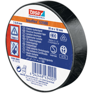Isolierband tesa tesaflex 53988 - 19 mm x 20 m schwarz PVC-Band für Privat/Endverbraucher-Anwendungen