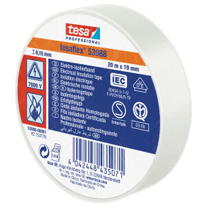 Isolierband tesa tesaflex 53988 - 19 mm x 20 m weiß PVC-Band für Privat/Endverbraucher-Anwendungen
