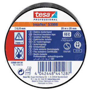 Isolierband tesa tesaflex 53988 - 25 mm x 25 m schwarz PVC-Band für Privat/Endverbraucher-Anwendungen