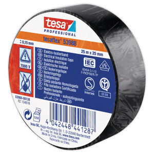 Isolierband tesa tesaflex 53988 - 25 mm x 25 m schwarz PVC-Band für Privat/Endverbraucher-Anwendungen