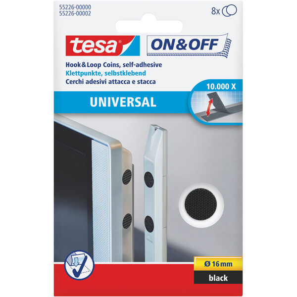 Klettband tesa ON & OFF 55226 - Ø 16 mm schwarz für Privat/Endverbraucher-Anwendungen Pckg/8