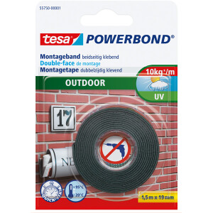 Montageband tesa Powerbond 55750 - 19 mm x 1,5 m Halt bis zu 1 kg/10 cm für Außenbereich
