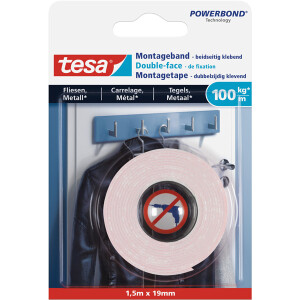 Montageband tesa Powerbond 77746 - 19 mm x 1,5 m Halt bis zu 10 kg/10 cm für Fliesen und Metall Innenbereich