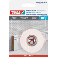 Montageband tesa Powerbond 77742 - 19 mm x 1,5 m Halt bis zu 1 kg/10 cm für Tapeten und Putz Innenbereich