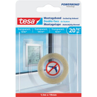 Montageband tesa Powerbond 77740 - 19 mm x 1,5 m Halt bis zu 2 kg/10 cm für transparente Oberflächen Innenbereich