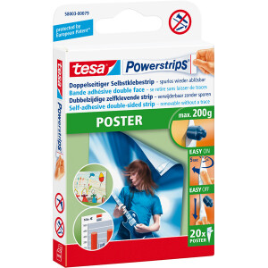 Klebestreifen tesa Powerstrips Poster 58003 - weiß bis 0,2 kg für glatte Oberflächen Pckg/20