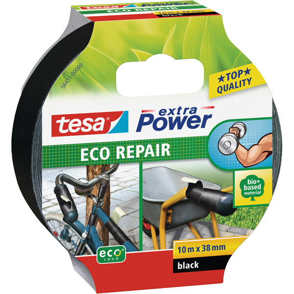 Reparaturband tesa Extra Power Eco Repair 56431 - 38 mm x 10 m schwarz Gewebeklebeband für Privat/Endverbraucher-Anwendungen