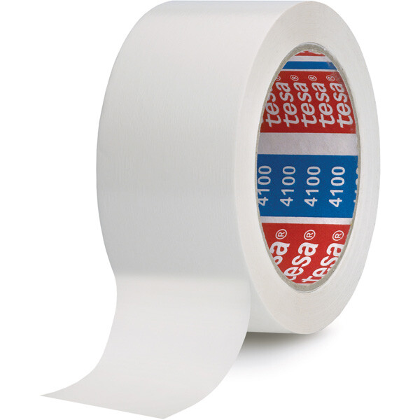 Verpackungsklebeband tesa tesapack 4100 - 66 mm x 50 m weiß PVC-Band für Industrie/Gewerbe-Anwendungen