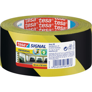 Warnband tesa Signal Universal 58133 - 50 mm x 66 m gelb/schwarz für Bodenmarkierungen