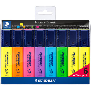 Textmarker Staedtler textsurfer classic 364AWP8 - farbig sortiert (8) 1-5 mm Keilspitze permanent nachfüllbar 8er-Set
