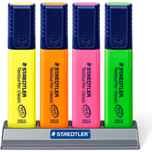Textmarker Staedtler textsurfer classic 364SC4 - farbig sortiert (4a) 1-5 mm Keilspitze permanent nachfüllbar 4er-Set
