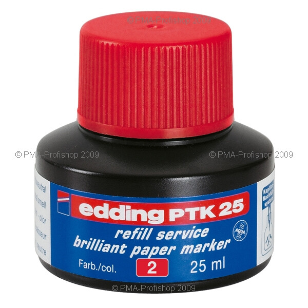 Brillant Papiermarker Nachfülltinte edding PTK25 - rot für Mod. 30/33 permanent 25 ml